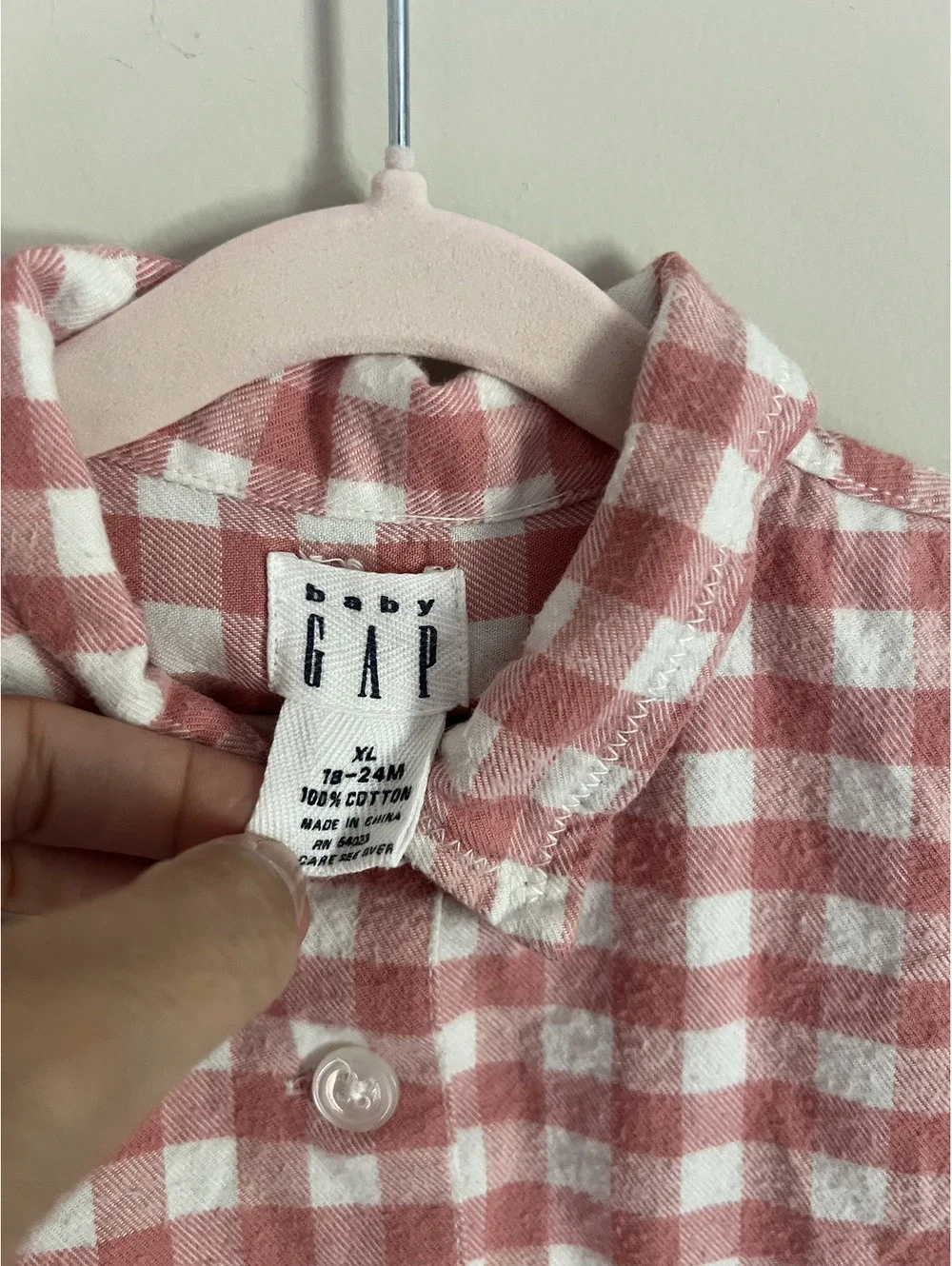 Vintage 90s Baby Gap Pink White Flannel Button Front Long Sleeve Dress